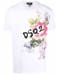 weißes bedrucktes T-Shirt mit einem Rundhalsausschnitt von DSQUARED2