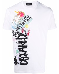 weißes bedrucktes T-Shirt mit einem Rundhalsausschnitt von DSQUARED2