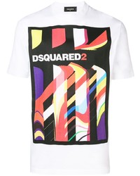 weißes bedrucktes T-Shirt mit einem Rundhalsausschnitt von DSQUARED2