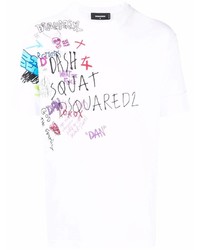 weißes bedrucktes T-Shirt mit einem Rundhalsausschnitt von DSQUARED2