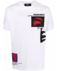 weißes bedrucktes T-Shirt mit einem Rundhalsausschnitt von DSQUARED2