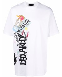 weißes bedrucktes T-Shirt mit einem Rundhalsausschnitt von DSQUARED2