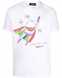 weißes bedrucktes T-Shirt mit einem Rundhalsausschnitt von DSQUARED2