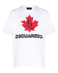 weißes bedrucktes T-Shirt mit einem Rundhalsausschnitt von DSQUARED2