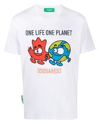 weißes bedrucktes T-Shirt mit einem Rundhalsausschnitt von DSQUARED2