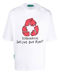 weißes bedrucktes T-Shirt mit einem Rundhalsausschnitt von DSQUARED2