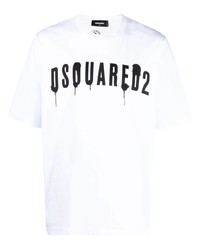 weißes bedrucktes T-Shirt mit einem Rundhalsausschnitt von DSQUARED2