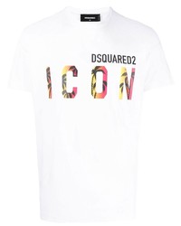 weißes bedrucktes T-Shirt mit einem Rundhalsausschnitt von DSQUARED2