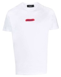 weißes bedrucktes T-Shirt mit einem Rundhalsausschnitt von DSQUARED2