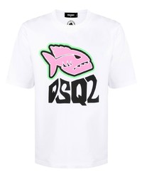 weißes bedrucktes T-Shirt mit einem Rundhalsausschnitt von DSQUARED2