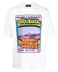 weißes bedrucktes T-Shirt mit einem Rundhalsausschnitt von DSQUARED2