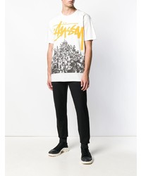 weißes bedrucktes T-Shirt mit einem Rundhalsausschnitt von Stussy