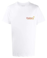 weißes bedrucktes T-Shirt mit einem Rundhalsausschnitt von E30022