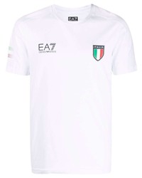 weißes bedrucktes T-Shirt mit einem Rundhalsausschnitt von Ea7 Emporio Armani