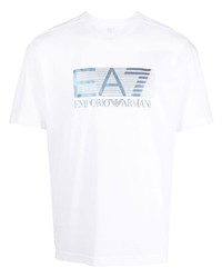 weißes bedrucktes T-Shirt mit einem Rundhalsausschnitt von Ea7 Emporio Armani