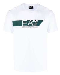 weißes bedrucktes T-Shirt mit einem Rundhalsausschnitt von Ea7 Emporio Armani