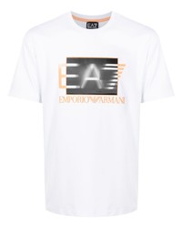 weißes bedrucktes T-Shirt mit einem Rundhalsausschnitt von Ea7 Emporio Armani