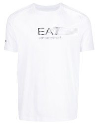 weißes bedrucktes T-Shirt mit einem Rundhalsausschnitt von Ea7 Emporio Armani