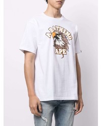 weißes bedrucktes T-Shirt mit einem Rundhalsausschnitt von A Bathing Ape