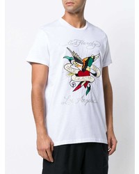 weißes bedrucktes T-Shirt mit einem Rundhalsausschnitt von Ed Hardy