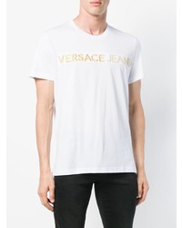 weißes bedrucktes T-Shirt mit einem Rundhalsausschnitt von Versace Jeans