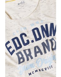 weißes bedrucktes T-Shirt mit einem Rundhalsausschnitt von edc by Esprit