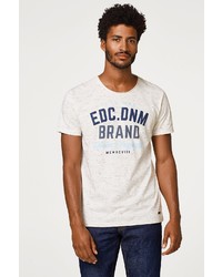 weißes bedrucktes T-Shirt mit einem Rundhalsausschnitt von edc by Esprit
