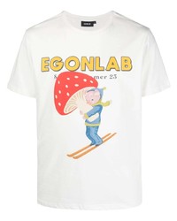 weißes bedrucktes T-Shirt mit einem Rundhalsausschnitt von EGONlab