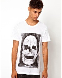 weißes bedrucktes T-Shirt mit einem Rundhalsausschnitt von Eleven Paris