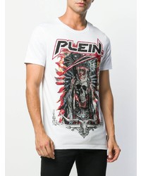 weißes bedrucktes T-Shirt mit einem Rundhalsausschnitt von Philipp Plein