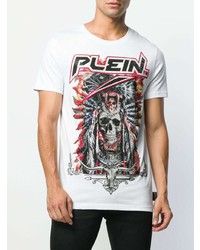 weißes bedrucktes T-Shirt mit einem Rundhalsausschnitt von Philipp Plein