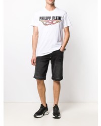 weißes bedrucktes T-Shirt mit einem Rundhalsausschnitt von Philipp Plein