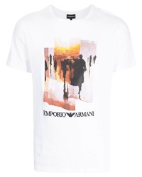 weißes bedrucktes T-Shirt mit einem Rundhalsausschnitt von Emporio Armani