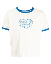 weißes bedrucktes T-Shirt mit einem Rundhalsausschnitt von ERL