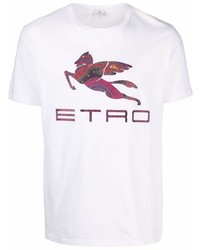 weißes bedrucktes T-Shirt mit einem Rundhalsausschnitt von Etro