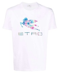 weißes bedrucktes T-Shirt mit einem Rundhalsausschnitt von Etro