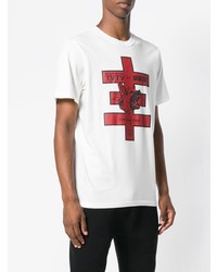 weißes bedrucktes T-Shirt mit einem Rundhalsausschnitt von Yang Li