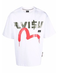 weißes bedrucktes T-Shirt mit einem Rundhalsausschnitt von Evisu