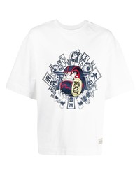 weißes bedrucktes T-Shirt mit einem Rundhalsausschnitt von Evisu