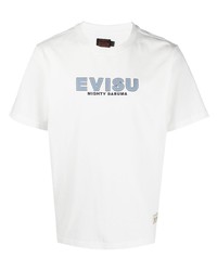 weißes bedrucktes T-Shirt mit einem Rundhalsausschnitt von Evisu