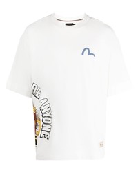 weißes bedrucktes T-Shirt mit einem Rundhalsausschnitt von Evisu