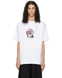 weißes bedrucktes T-Shirt mit einem Rundhalsausschnitt von F-LAGSTUF-F