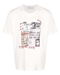 weißes bedrucktes T-Shirt mit einem Rundhalsausschnitt von Faith Connexion
