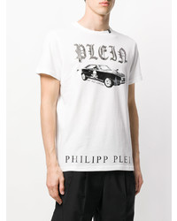 weißes bedrucktes T-Shirt mit einem Rundhalsausschnitt von Philipp Plein