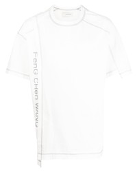 weißes bedrucktes T-Shirt mit einem Rundhalsausschnitt von Feng Chen Wang