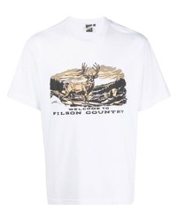 weißes bedrucktes T-Shirt mit einem Rundhalsausschnitt von Filson