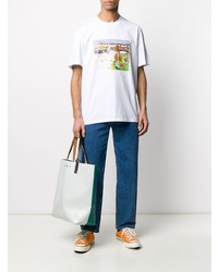 weißes bedrucktes T-Shirt mit einem Rundhalsausschnitt von MSGM