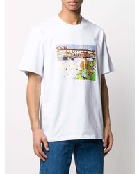 weißes bedrucktes T-Shirt mit einem Rundhalsausschnitt von MSGM