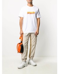 weißes bedrucktes T-Shirt mit einem Rundhalsausschnitt von Stussy