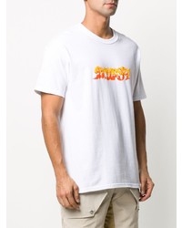 weißes bedrucktes T-Shirt mit einem Rundhalsausschnitt von Stussy